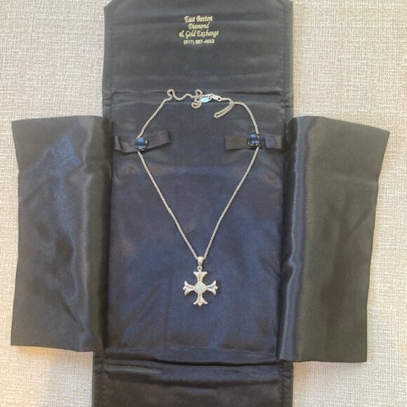 Sterling Silver and 14k yellow gold fancy cross with pave diamonds in center. - Picture 5 of 6